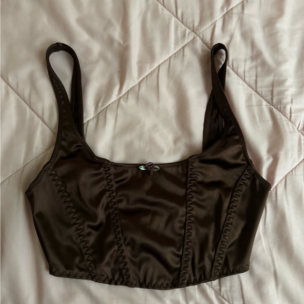 FOREVER 21. Brown Satin Cropped Corset Top
